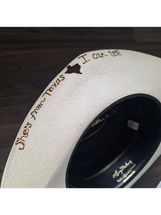? Larry Mahan Women\'s Natural Straw Texas Themed Burnt Hat Size 7 Western Costa main image 8